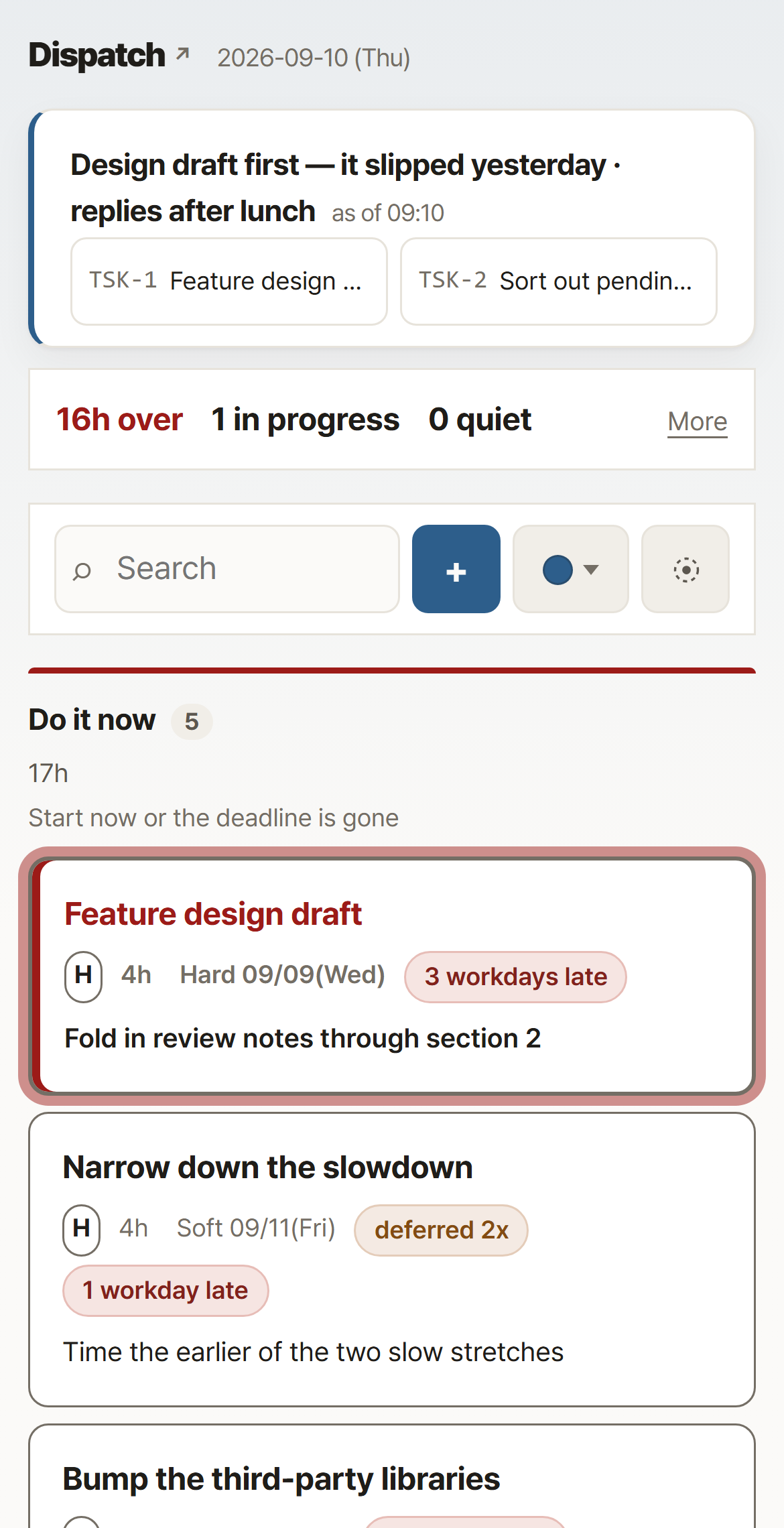 The same board on a phone — the columns stack and tapping a card raises an edit sheet